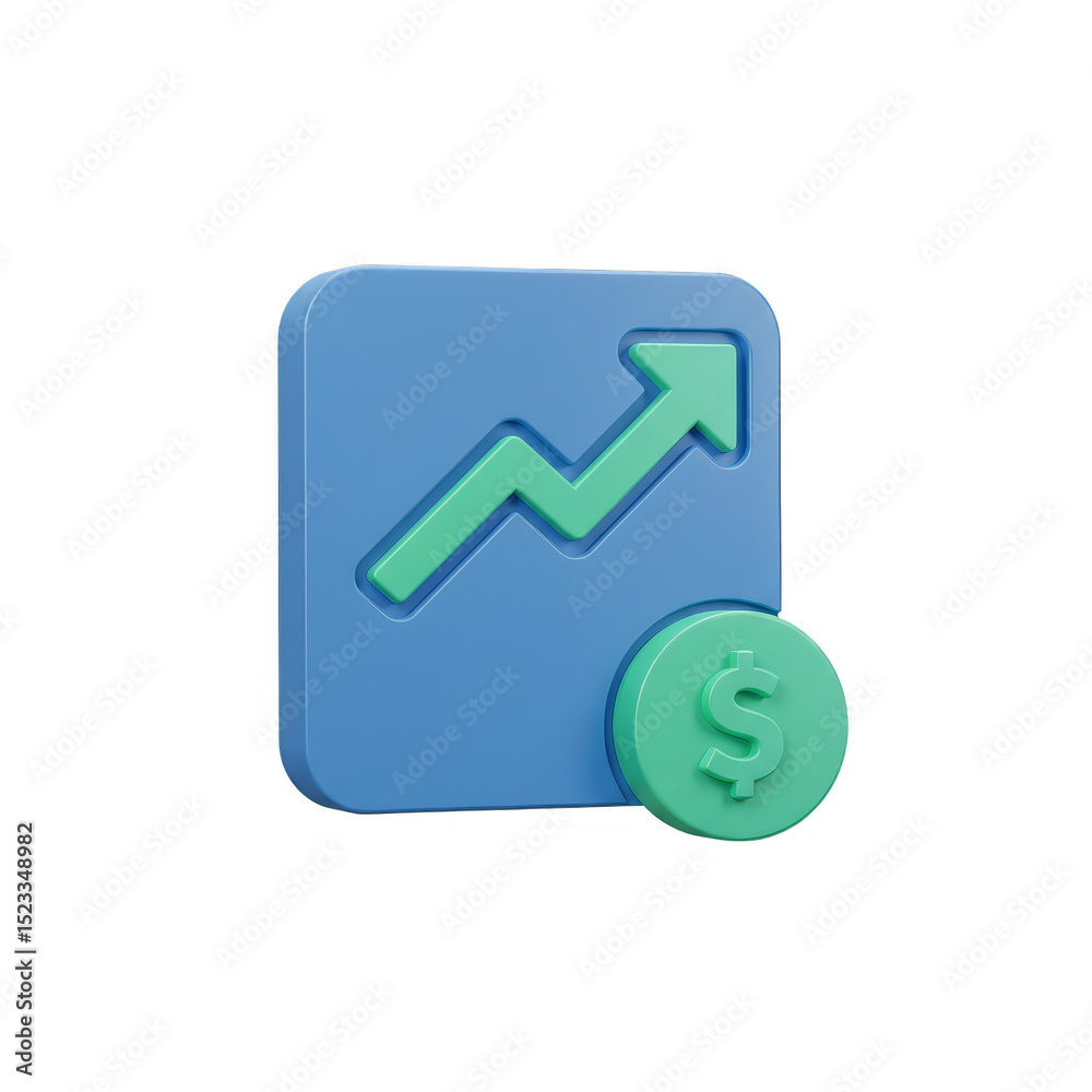 3D Up Arrow with Coin Success Finance in Blue Background Isolated 3D Up Arrow with Coin Success Finance in Blue Background Isolated