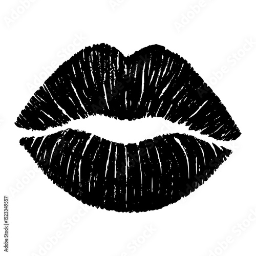 Black lipstick kiss on white background. Imprint of lips in bold kiss mark style. Vector illustration.