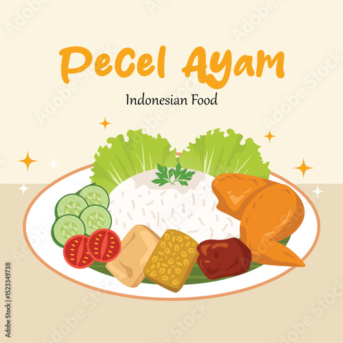 Hand draw Pecel Ayam Indonesian food illustration