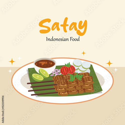 Hand draw Satay Indonesian food illustration