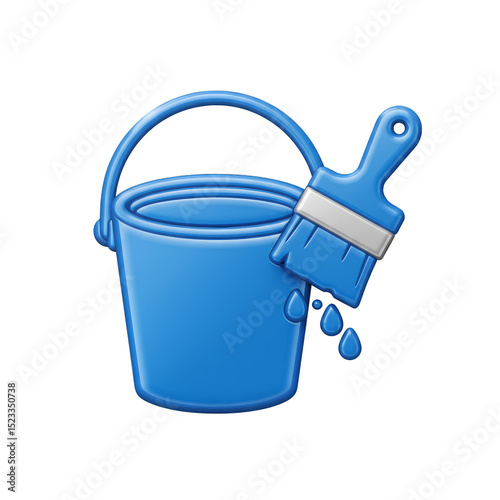 Blue Paint Bucket and Brush...