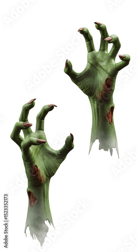 Illustration Zombie Hands Reaching Out Green and Isolated Transparently