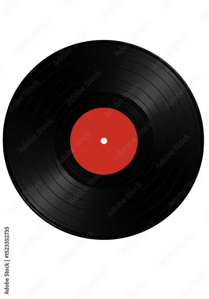 Obraz premium Illustration of Black Vinyl Record with Red Label Music Sound