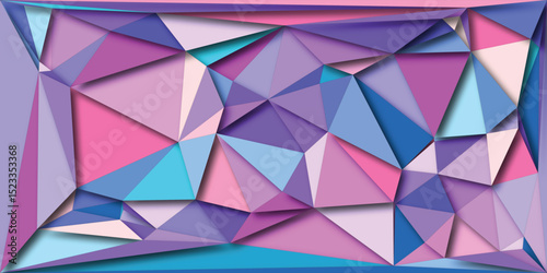 Abstract geometric design in shades of purple pink and blue with shadow effect