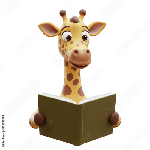 Cute Cartoon Giraffe Readin...