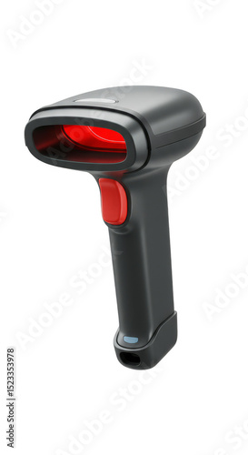 Illustration Of Black Barcode Scanner With Red Light On Transparent Background