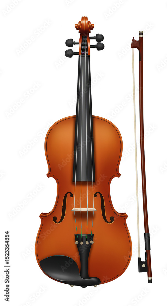 Fototapeta premium Illustration of Brown Violin With Bow Music Classical String Instrument