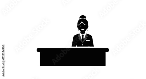 Silhouette: Welcoming Female Receptionist at Office Desk