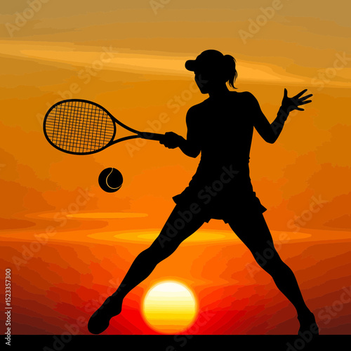 Silhouette: Professional Woman Tennis Player's Powerful Forehand