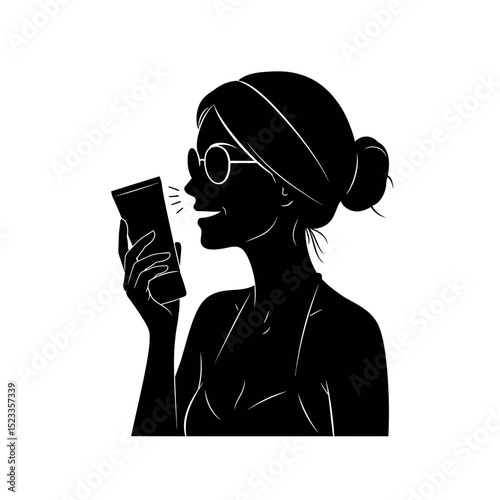 Silhouette: Smiling Woman Applying Sunscreen at Sunny Beach