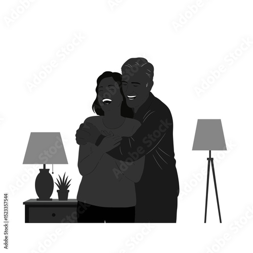 Mature Man Making Wife Laugh in Loving Home Hug