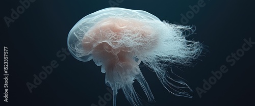 Translucent jellyfish with flowing tentacles against a dark background