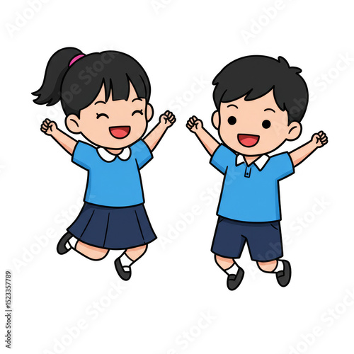 Illustration of Happy Kids Jumping With Joyful Cartoon Celebration