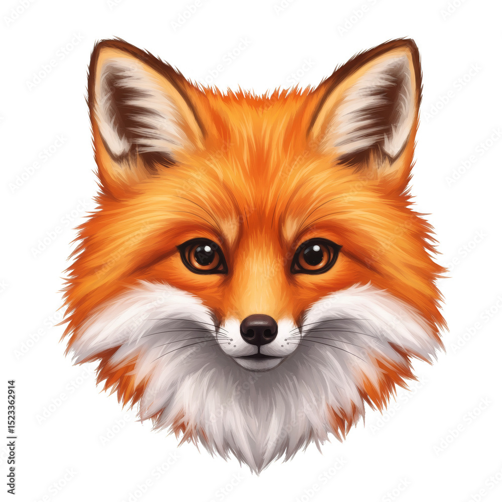 Fototapeta premium Illustration Portrait of Fox Head with Orange Fur and White Details