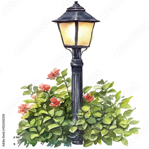 Solar Garden Lights, watercolor drawing vector, high quality, isolated on a white background.