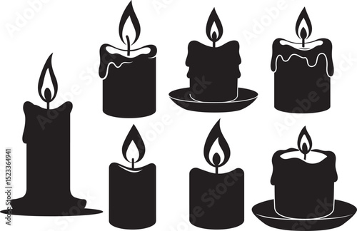 Candle burning flame silhouette decor vector illustration