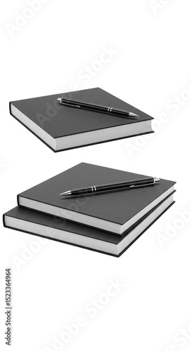 Isolated Notebook and Pen on Black Stack Office Supply PNG