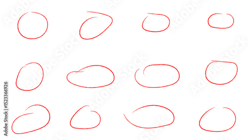 Set of hand drawn red doodle ellipses circle and highlight text. Set of hand drawn vector doodle ellipses. marker round elements isolated on white background. Vector illustration