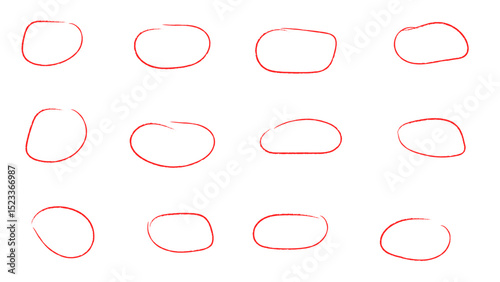 Set of hand drawn red doodle ellipses circle and highlight text. Set of hand drawn vector doodle ellipses. marker round elements isolated on white background. Vector illustration