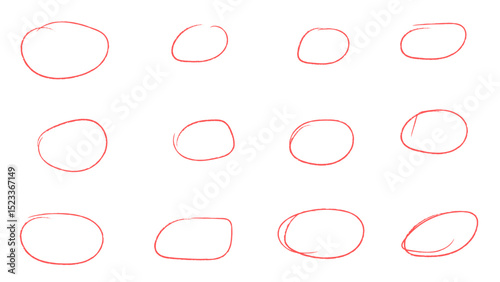 Set of hand drawn red doodle ellipses circle and highlight text. Set of hand drawn vector doodle ellipses. marker round elements isolated on white background. Vector illustration