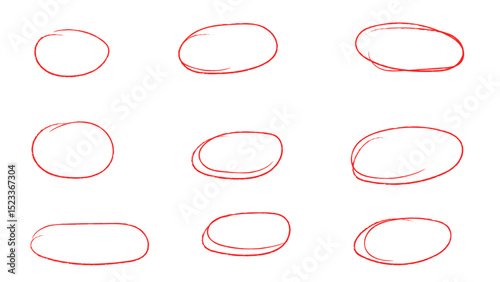 Set of hand drawn red doodle ellipses circle and highlight text. Set of hand drawn vector doodle ellipses. marker round elements isolated on white background. Vector illustration