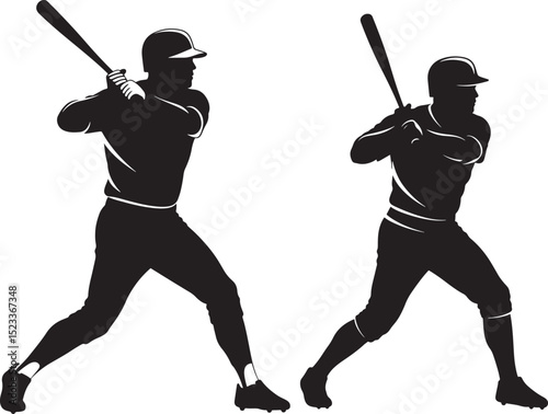 Baseball player swinging bat action pose vector illustration