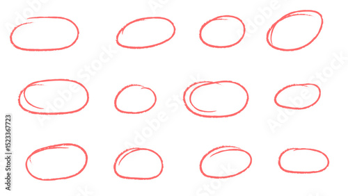 Set of hand drawn red doodle ellipses circle and highlight text. Set of hand drawn vector doodle ellipses. marker round elements isolated on white background. Vector illustration