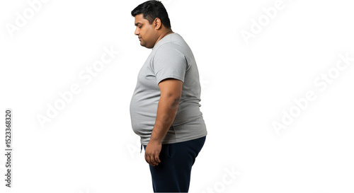 Isolated Portrait of Overweight Man On Transparent Background Full Shot
