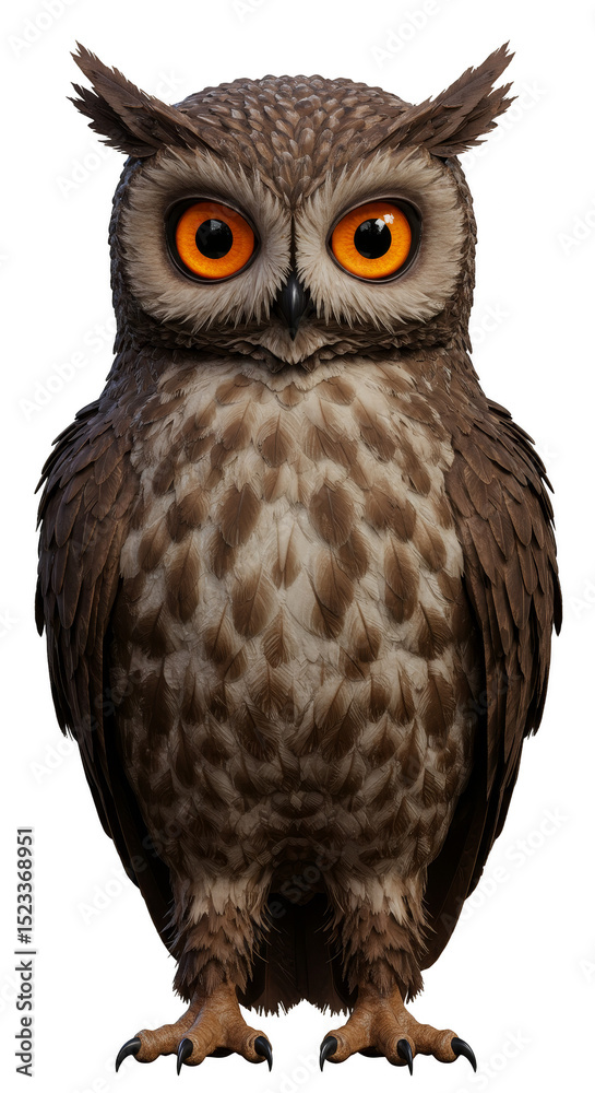 Fototapeta premium Illustration Of Brown Owl Transparent Background Bird Eye Feather