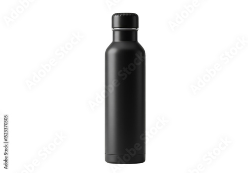 Isolated Black Matte Bottle Metal Flask on Transparent Background