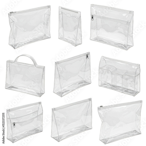 Isolated Transparent Background Showing Multiple Clear Empty Plastic Bags