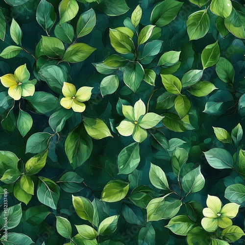 Seamless, high-definition vibrant green leaf texture with a soft focus. Ideal for natural backgrounds, soothing designs, and environmental concepts, creating a fresh, lush, and harmonious visual.
