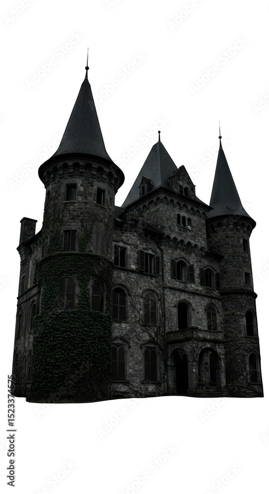 Obraz premium Illustration of Gothic Stone Castle Towering with Spooky Architecture