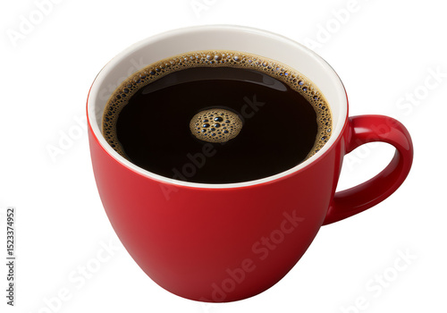 Isolated Image of Aromatic Black Coffee in Red Cup with Transparent Background