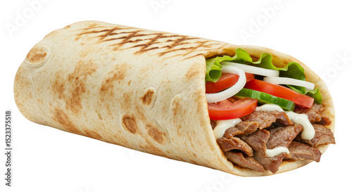 Isolated Image of Shawarma Wrap Sandwich with Vegetables on Transparent