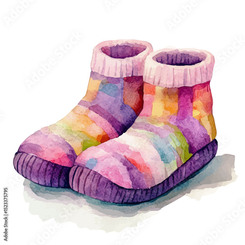 Sock Slippers, watercolor painting vector, high quality, isolated on a white background.