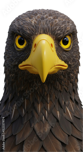 Realistic Portrait of an Eagle with Brown Feathers and Yellow Beak Isolated