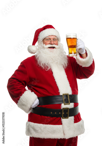 Santa Claus Cheers with a Glass of Beer Celebrating Christmas Holiday
