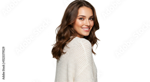 Smiling Brunette Woman Portrait Isolated on Transparent Background