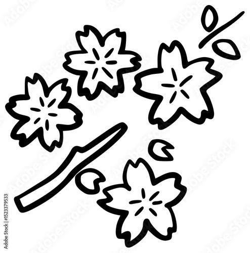 Artistic black outline sakura flower.