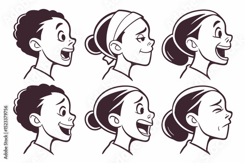 Illustration showing a variety of different facial expressions on a set of cartoon faces
