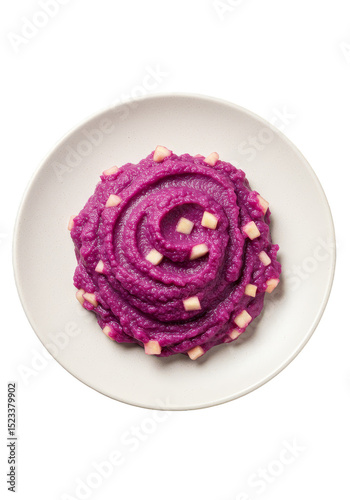 Top View Food Purple Sweet Potato Mashed on Plate Transparent Background