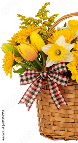 Transparent Background Image Bouquet of Yellow Flowers in Basket