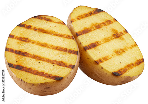 Two Grilled Potato Slices on Transparent Background Baked Vegetables