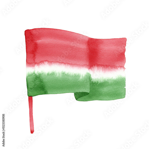 Watercolor Flag Red and Green with White Stripe Abstract Illustration