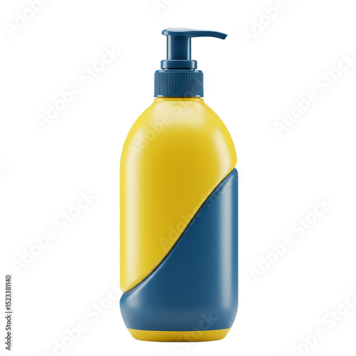 Yellow And Blue Plastic Bottle Liquid Dispenser on Transparent Background