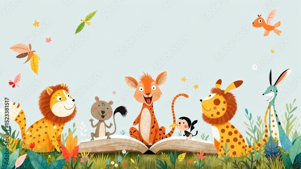 Naklejka premium Charming Animal Illustrations for a Children's Storybook