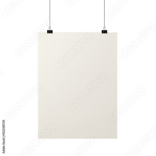 Hanging blank poster with clips mockup isolated on transparent background