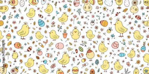 Charming Easter Chick Doodle Pattern Background for Design Inspiration