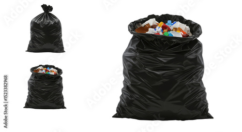 Isolated Three Black Trash Bags Waste Management Concept Background